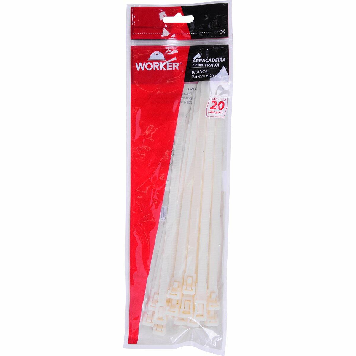 AbraÃ§adeira Com Trava 200 X 7,6Mm Branca 20 PeÃ§as Worker