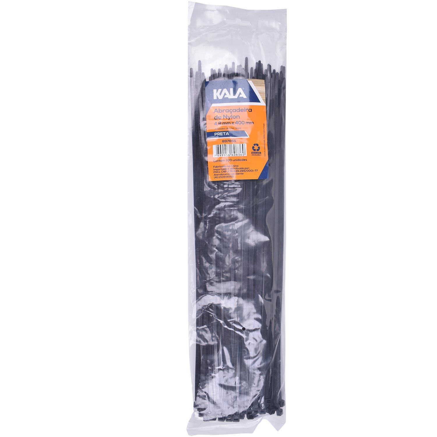 AbraÃ§adeira Nylon 3,6Mm X 150Mm Preta Kala 100 PeÃ§as