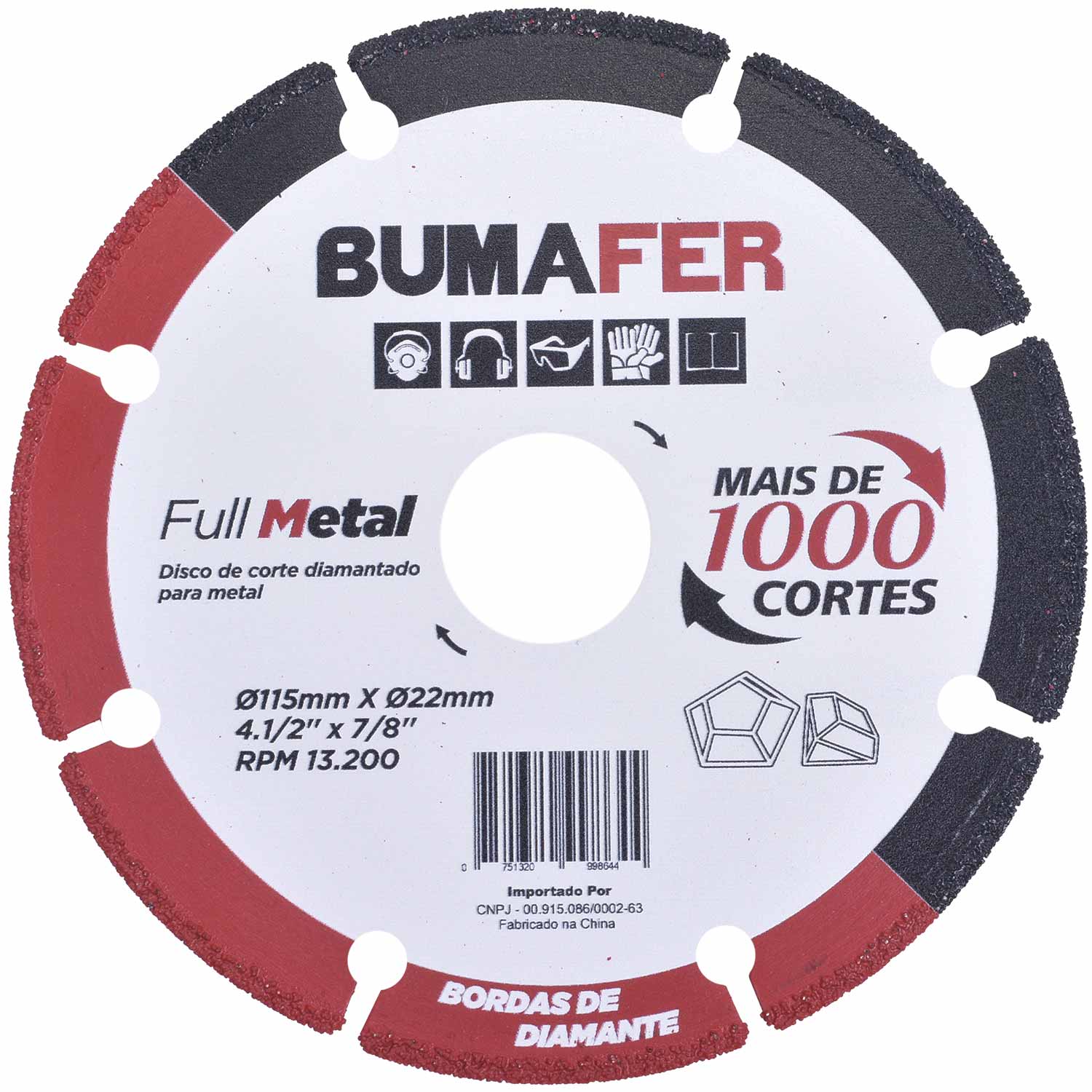 Disco Diamantado Para Corte Em Metal 150X22Mm 13200Rpm Bumafer