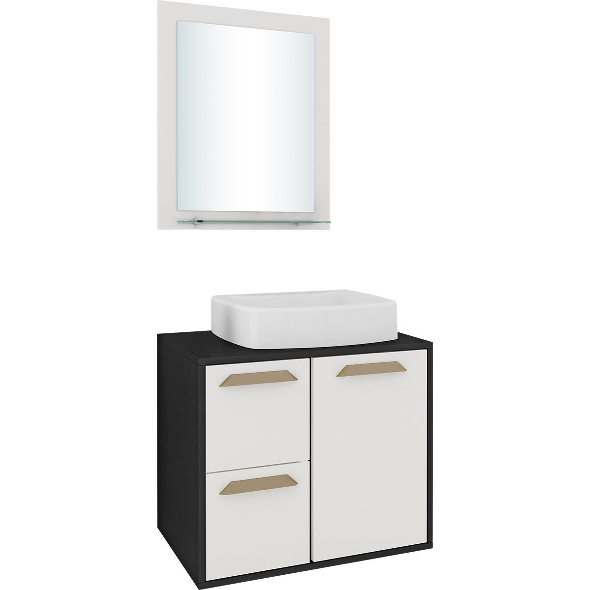 Gabinete Suspenso Lux 60 Com Espelheira Cor Supremo/preto Balcony