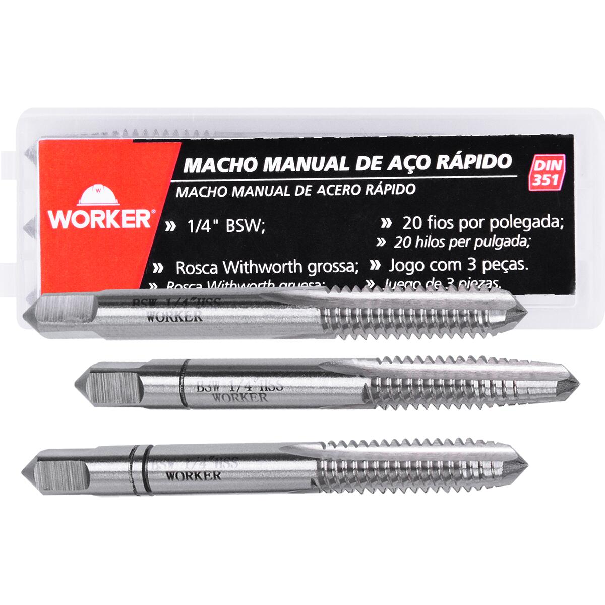 Jogo Macho Manual Din351 Bsw 1/4″x20″ 3 PeÃ§as Worker