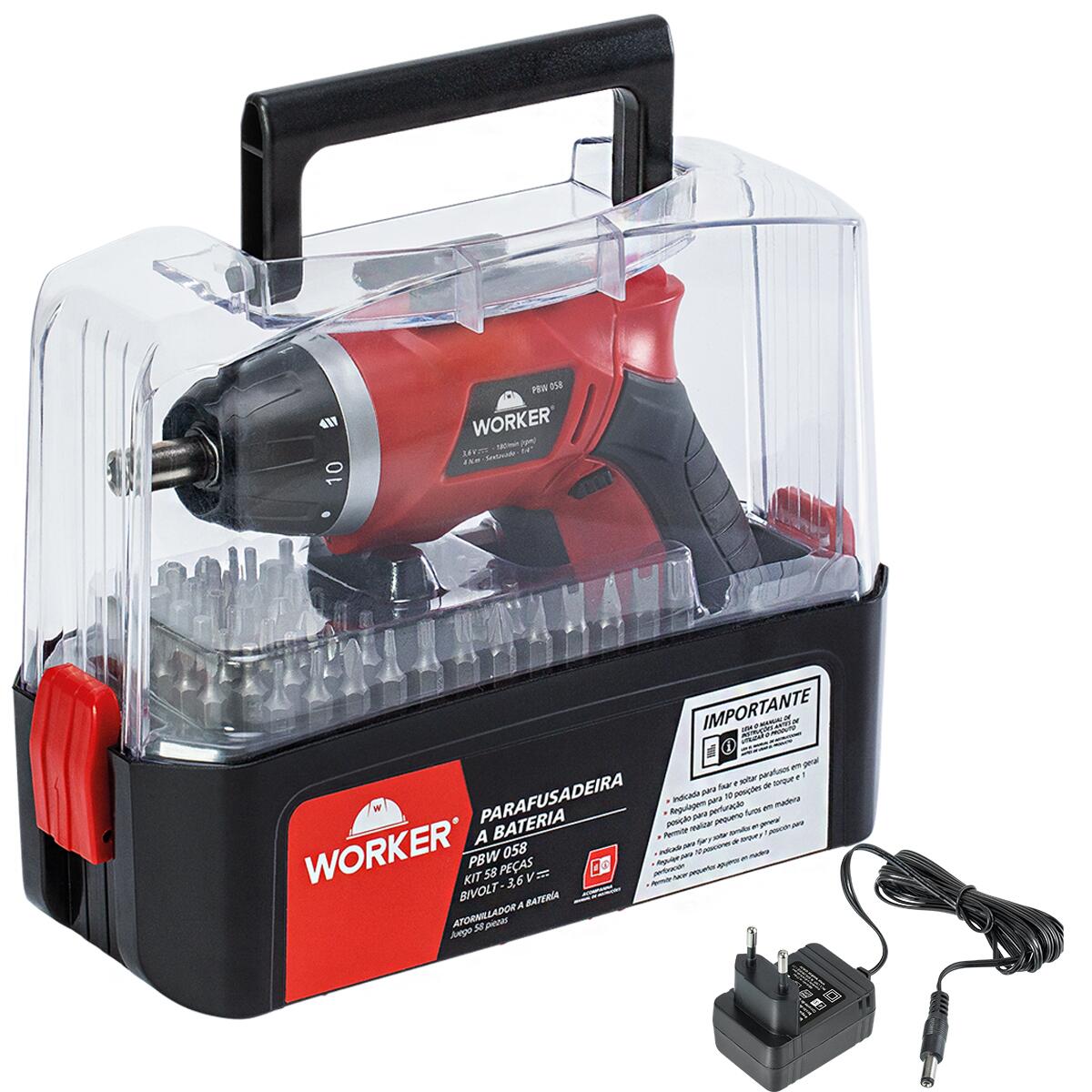 Parafusadeira A Bateria Pbw 058 Com 58 PeÃ§as 3,6V Biv Worker