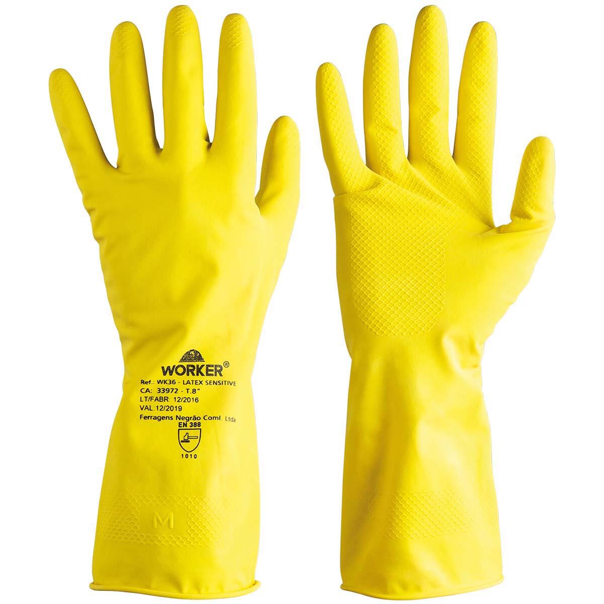 Luva De LÃ¡tex Sensitive G Antiderrapante Flocada Amarela Worker