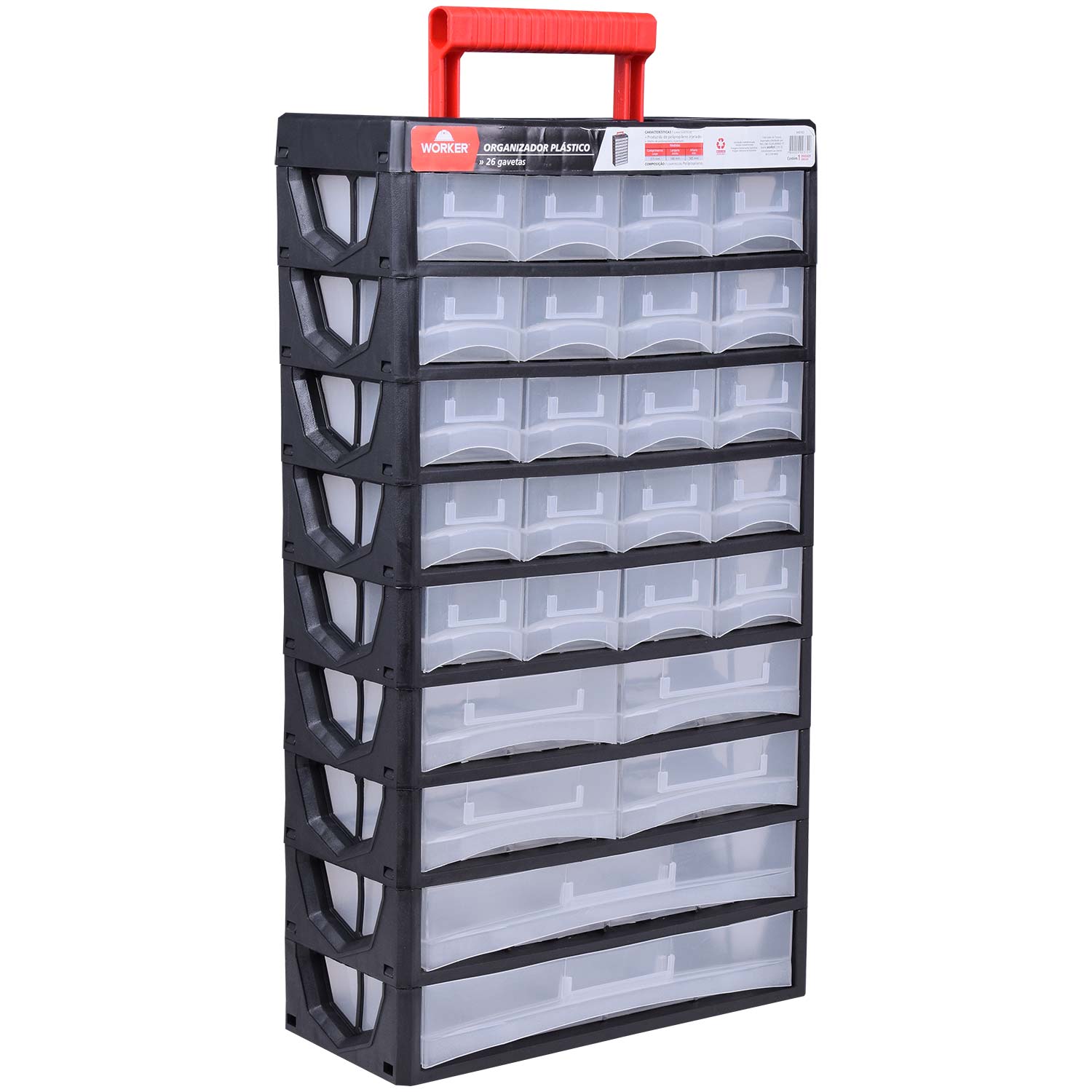 Organizador PlÃ¡stico 26 Gavetas 31,5X14X56,5Cm Worker