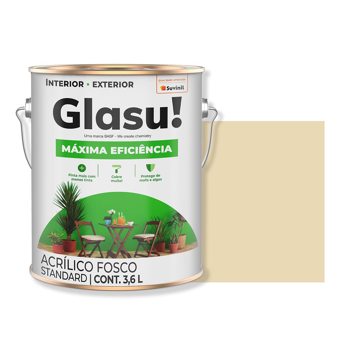 Tinta AcrÃ­lica MÃ¡xima EficiÃªncia Fosco Marfim 3,6L Glasu!