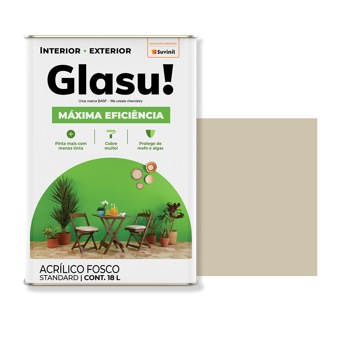 Tinta AcrÃ­lica MÃ¡xima EficiÃªncia Fosco Palha 18L Glasu!