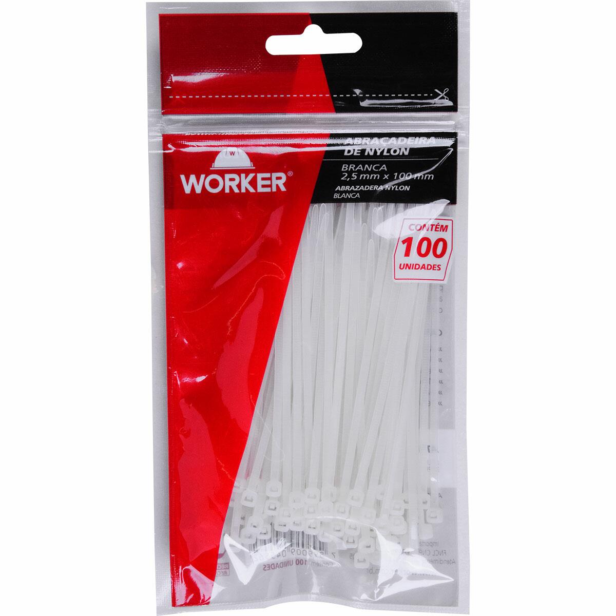 AbraÃ§adeira De Nylon 2,5X100Mm Branca 100 PeÃ§as Worker