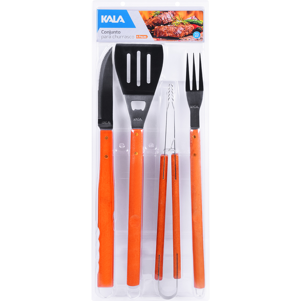 Jogo Para Churrasco Em Inox E Cabo De Madeira 4 PeÃ§as Kala
